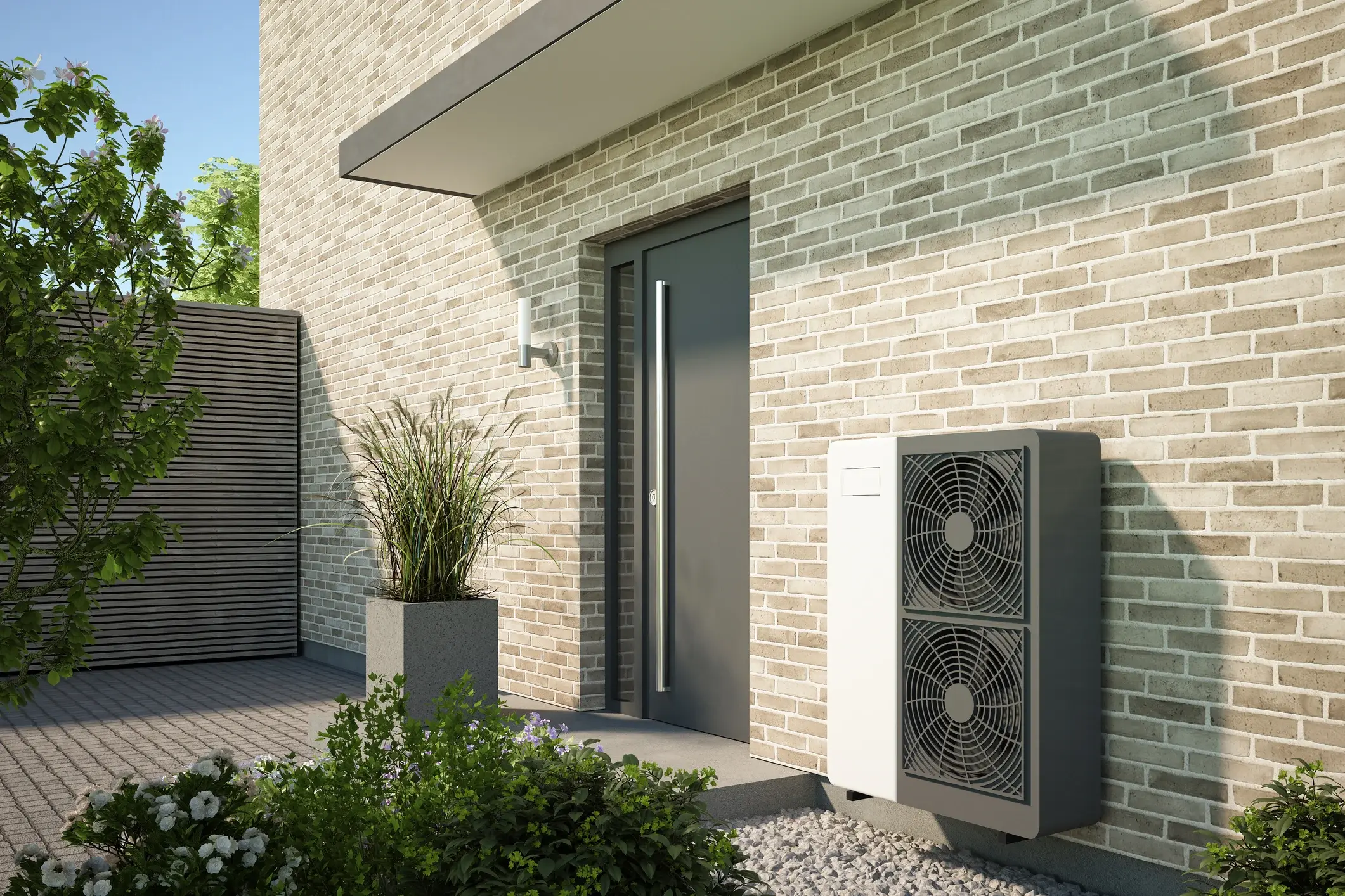 Heat pumps on display of new modern house build